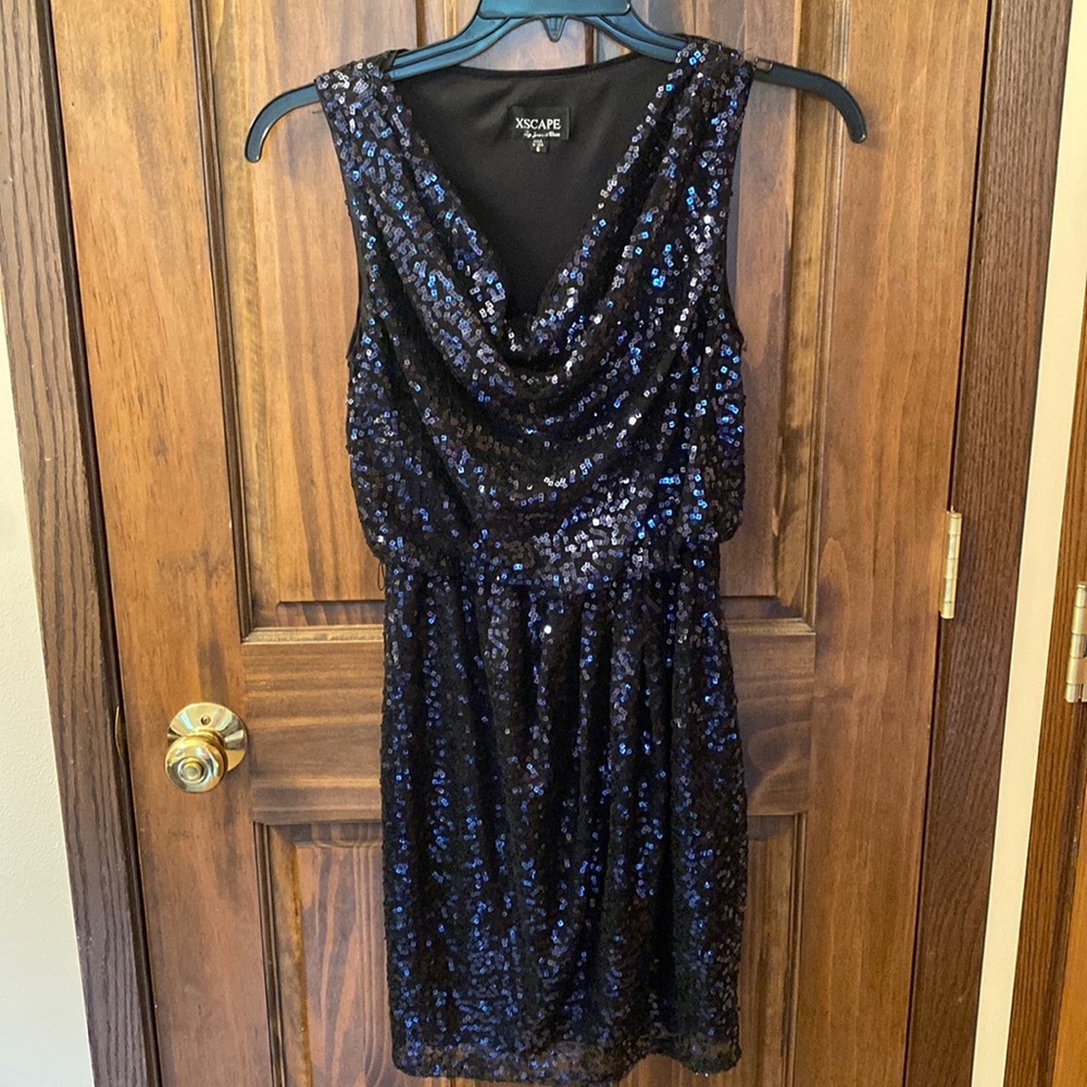 Xscape by Joanna Chen Black sequined cocktail dress